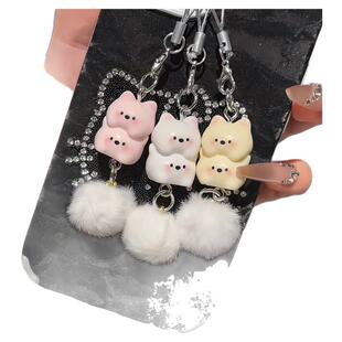 卡通甜美西高地毛球手机链少女心ins叠叠小狗钥匙扣书包挂饰配饰