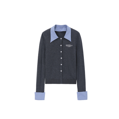 【刘些宁同款】REVAN芮范条纹假两件针织开衫RL32801017