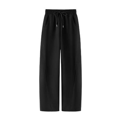 班尼路黑色加绒直筒卫裤女款2025冬季新款小个子加厚弯刀运动裤N