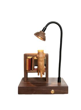 原木风木雕可爱家居实木摆件氛围元素木质小猫咪礼物充电小夜台灯