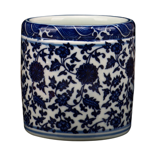 景德镇釉下彩青花笔筒仿古复古中国风大小号毛笔笔筒文房四宝桌面摆件收纳筒办公文房用品放毛笔学生书房摆件