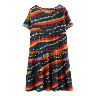 复古棉麻连衣裙女2025夏季新短袖胖mm宽松显瘦中长款大码碎花裙子