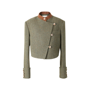 【秋日暖阳】Magyann2025秋设计师通勤复古短款交叠领阔型外套女