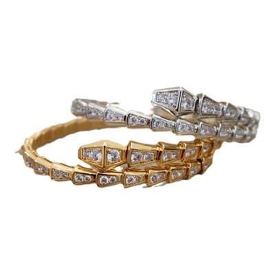 玫瑰金新款满钻白贝母蛇形手镯头尾钻光面蛇形手环闺蜜时尚个性女