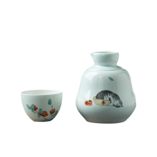 景德镇黄酒温酒壶一人饮米酒陶瓷小酌酒具文艺小资手绘猫咪温酒器