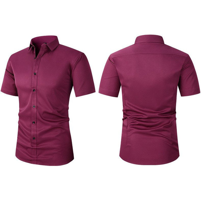 Anti-Wrinkle Shirt Short sleeve Mens Social Elastic Slim Fit