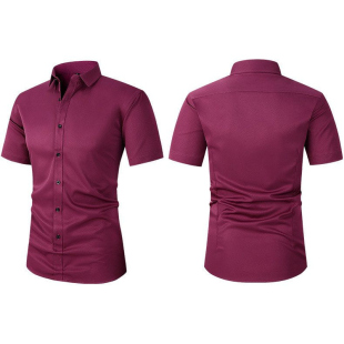 Anti-Wrinkle Shirt Short sleeve Mens Social Elastic Slim Fit