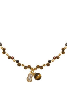 美拉德虎眼石串珠项链女士轻奢高级感复古气质毛衣链脖子配饰颈链