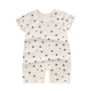 婴儿荷边短袖哈衣新生儿夏季爬服连体衣男童女童纯棉薄款睡衣外穿