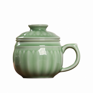 青瓷莲花同心杯泡茶过滤陶瓷内胆茶杯个人办公杯老板杯带盖茶杯子