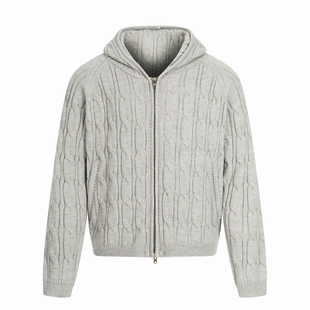 Goinsk 绞花连帽针织开衫外套男女2026秋冬季毛衣短宽肌理感上衣