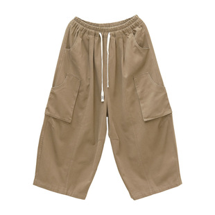 欧版时尚休闲裤女春季个性阔腿裤宽松减龄工装款九分裤老爹垮裤潮