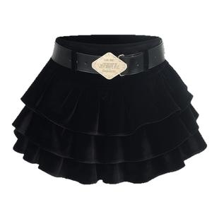 【邢晗铭同款】ARTE PURA秋冬新品黑色丝绒蛋糕裙含皮带女半身裙