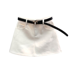 米白色高腰毛呢短裙女2025秋季时尚减龄百搭A字打底半身包臀裙子