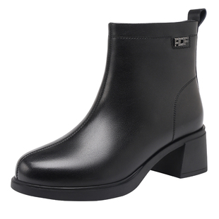 红蜻蜓女鞋冬季新款女士高跟时装靴洋气法式小短靴女真皮靴子加绒