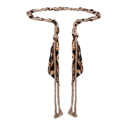 编织豹纹腰带女款复古丝巾腰绳子