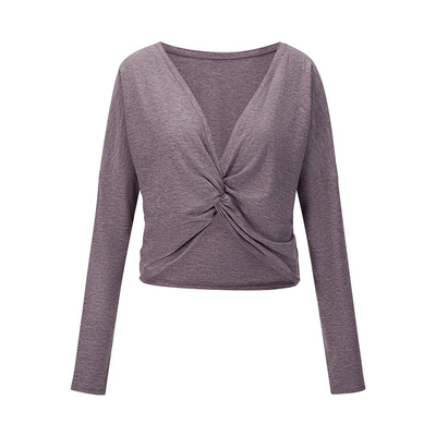 长袖扭结两穿运动瑜伽T恤