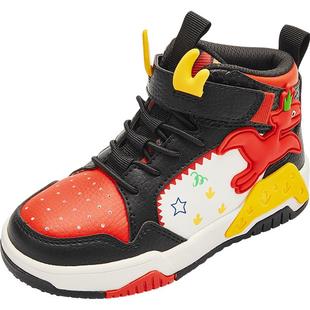 巴拉巴拉童鞋儿童高帮板鞋男童鞋红色鞋子春秋潮流撞色软底小白鞋