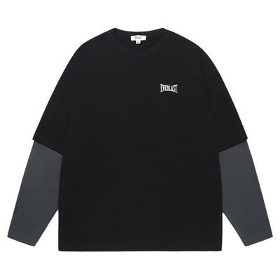 美国EVERLAST拳击高街运动oversize设计感撞色纯棉假两件长袖T恤