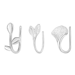 小嫩芽耳钉女999纯银树叶耳环养耳洞足银耳骨钉2025年新款银耳饰