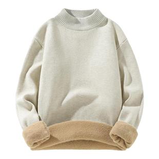 唐狮毛衣男冬季加绒加厚青少年半高领一体绒针织内搭男士打底衫YB