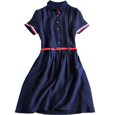 polo特价翻领棉麻修身风衬衫裙