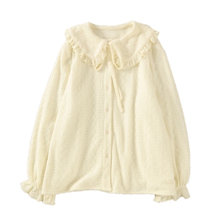 法式温柔娃娃领系带杏色软糯加绒衬衫女秋冬甜美百搭叠穿打底衬衣