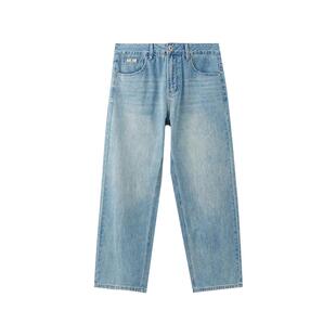 三福2026夏季新款牛仔裤男宽松直筒美式休闲洗水长裤裤子520989