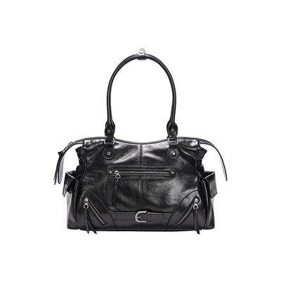 个奇头层牛皮大容量机车托特包