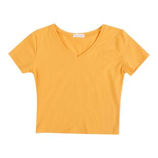 露脐t恤女夏韩版性感V领短款打底衫紧身半袖短装小衫修身高腰上衣