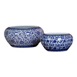 新品青花瓷景德镇收纳陶瓷烟灰陶瓷笔洗笔筒大号中号小号笔洗套装