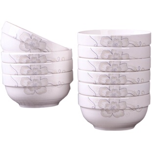 10个饭碗 陶瓷餐具家用米饭碗面碗汤碗新家用碗中式护边碗