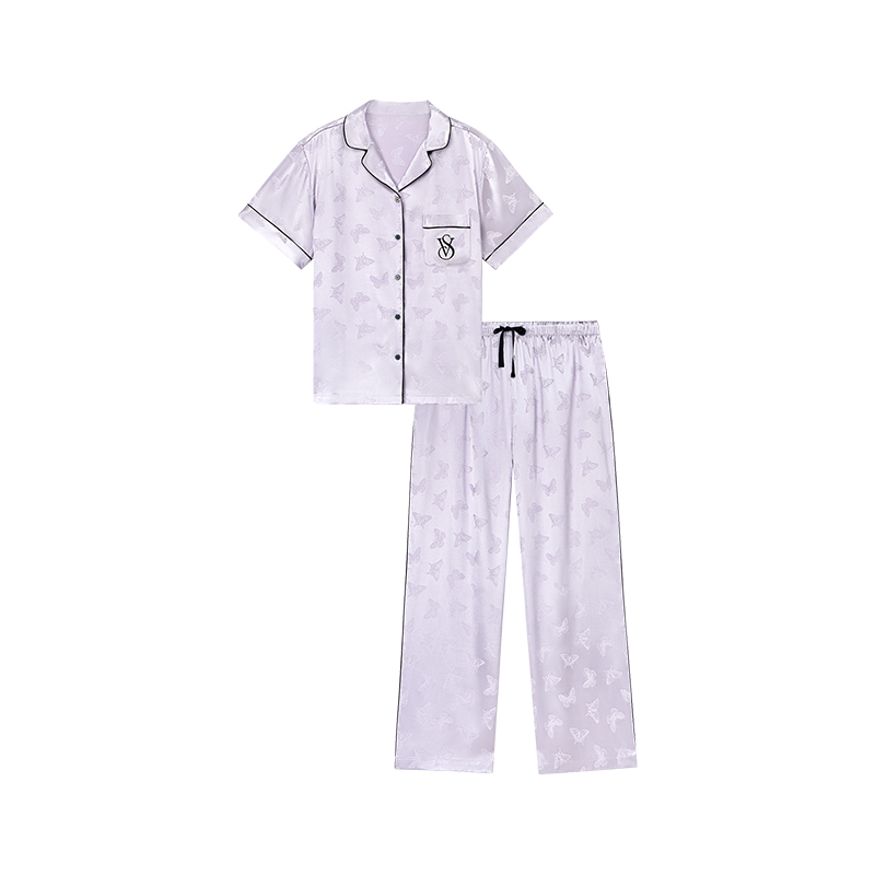 维密宅度假缎面月光绸丝滑短袖睡衣家居服套装女2026春