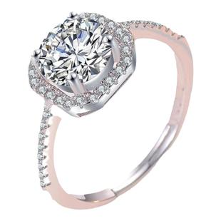 结婚活口对戒60分微镶方形仿真钻戒一对开口可调节求婚戒指道具