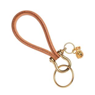 头层牛皮钥匙扣手工铃铛挂饰纯黄铜马蹄扣高档创意个性复古挂件礼