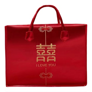 四件套陪嫁收纳袋婚庆结婚手提喜被包装袋红色棉被手提袋打包袋子