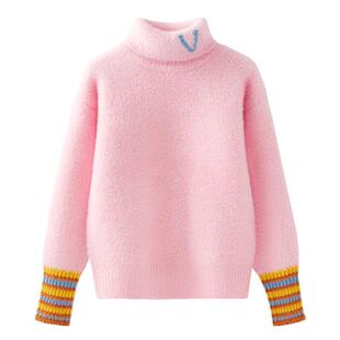 女童仿水貂绒高领毛衣冬装2026新款洋气中大童加绒加厚白色打底衫