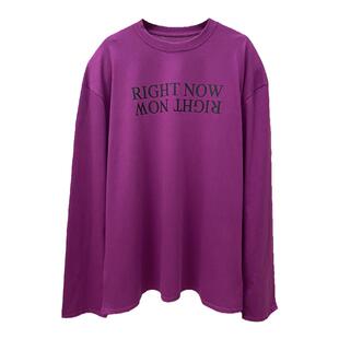 韩版宽松慵懒风长款遮屁股纯棉长袖t恤卫衣女字母印花垫肩上衣秋