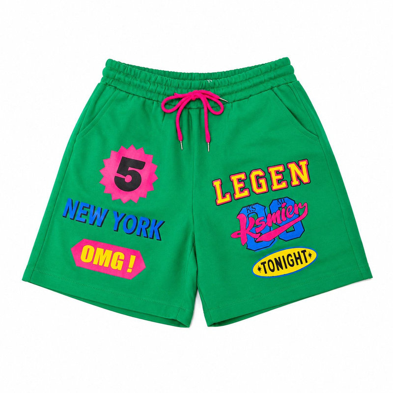 夏日风字母印花抽绳宽松短裤女