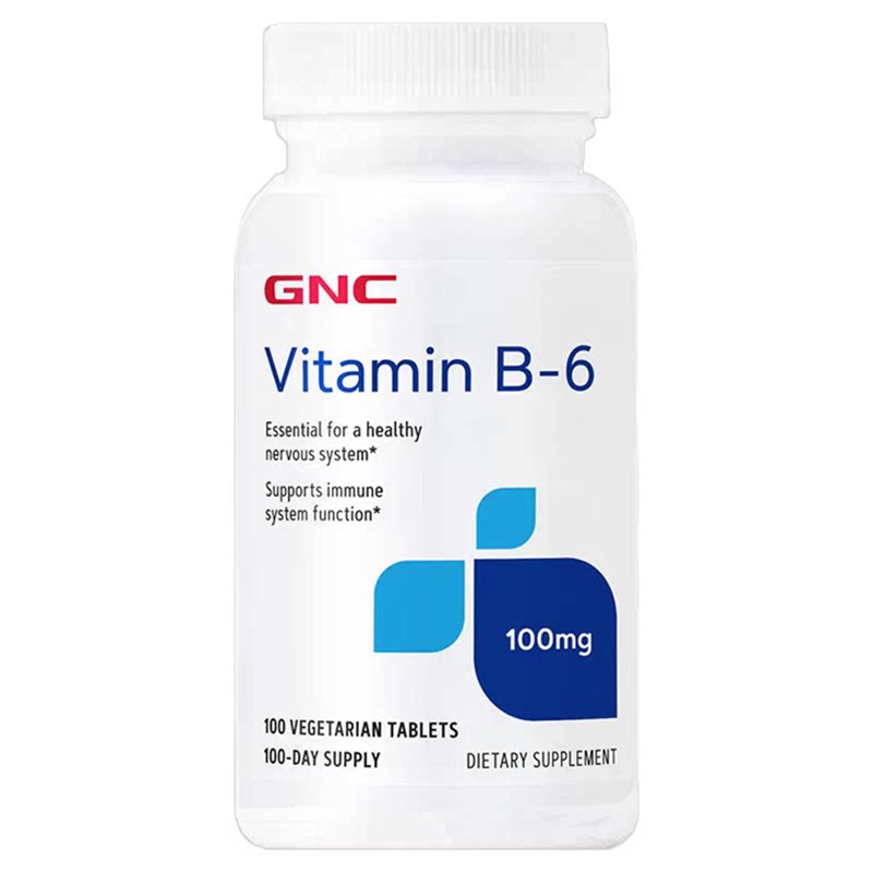现货美国GNC健安喜维生素B6吡哆素100mg100片防脱发改善油脂口臭