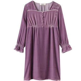 美标金丝绒真丝睡衣女春秋新款宫廷风重磅桑蚕丝睡裙丝绸家居服冬