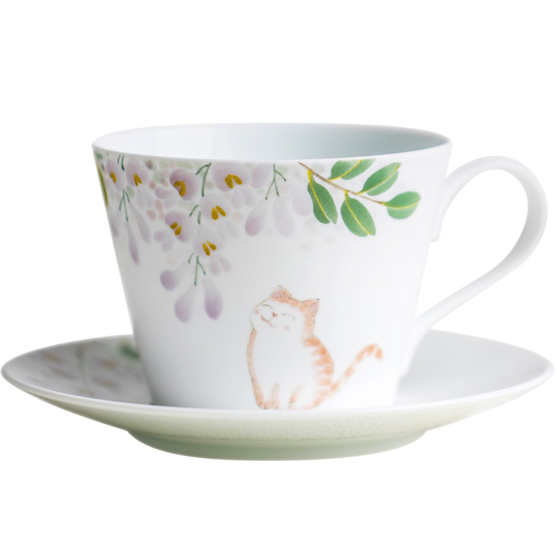 山水间紫滕花橘猫釉下彩咖啡杯