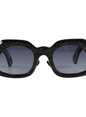 黑色牛角太阳眼镜不规则异形框陨石坑洼压花纹设计感镂空腿洞墨镜