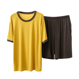 莫代尔短袖短裤睡衣女宽松大码夏薄款运动两件套男士家居服套装潮