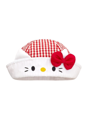 可爱红色格子Kitty猫翻檐渔夫帽