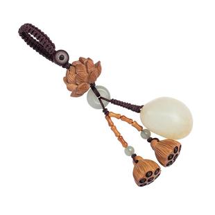 精致天然和田玉挂饰汽车钥匙扣莲花桃木莲蓬女款钥匙挂件男士新款