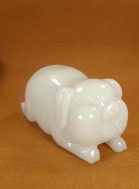 天然阿富汗白玉猪摆件十二生肖福猪客厅玄关办公桌玉石猪装饰摆件