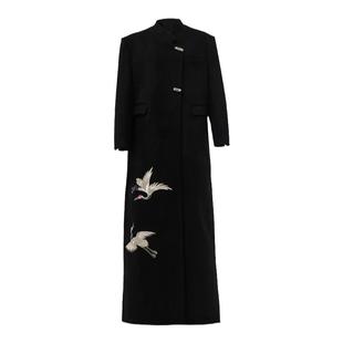 APOZi collection山海前奏系列新中式鹤刺绣单排扣黑色大衣外套女