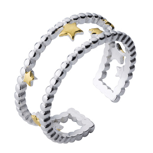 双层S925纯银五角金星星开头可调节食指戒指送女友闺蜜生日礼学生