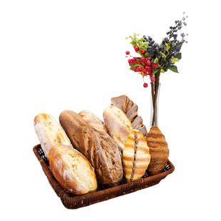 藤编果篮仿真水果面包装饰篮子逼真面包客厅茶几样板房陈列摆件